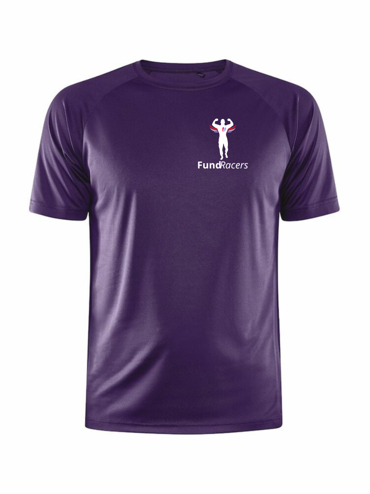 FundRacers-trøjen i lilla set forfra med FundRacers-logo på brystet