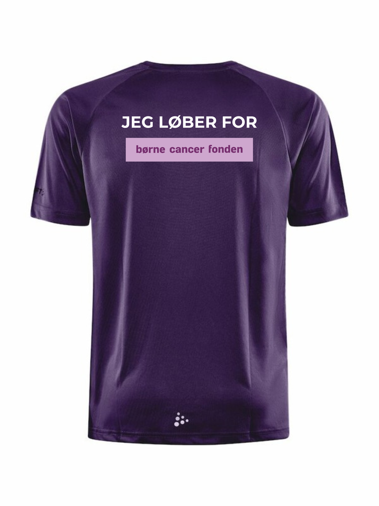 Ryg med JEG LØBER FOR og Børnecancerfonden
